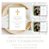 Invitation Elégant Sage Vert Religieux Premier Arc Communion