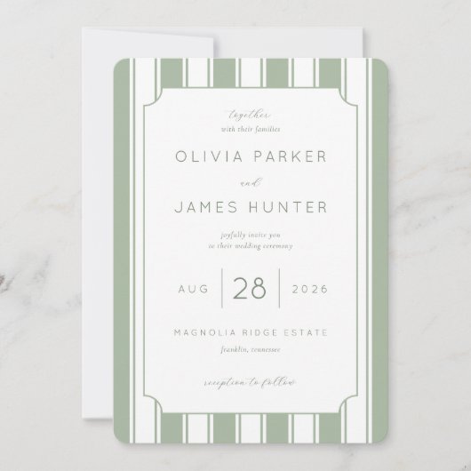 Invitation Elegant Sage Vertical Stripes (Devant)