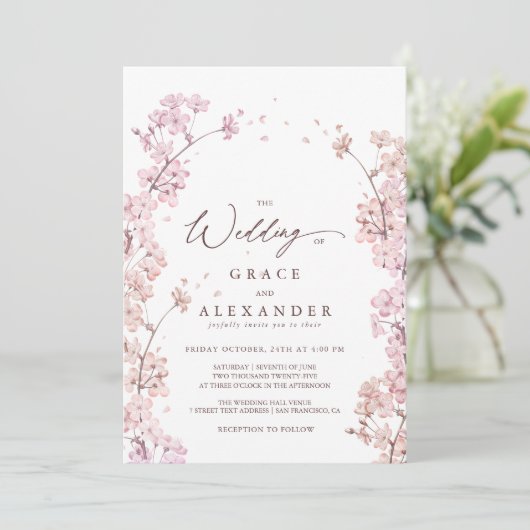 Invitation Élégant Sakura Branche printemps moderne (Debout devant)