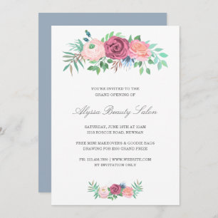 Invitation Élégant Salon de Beauté Florale Rose Grand Ouvertu
