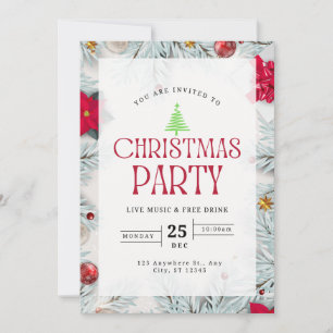 Invitation Élégant sapin de Noël Rouge & blanc Parti I
