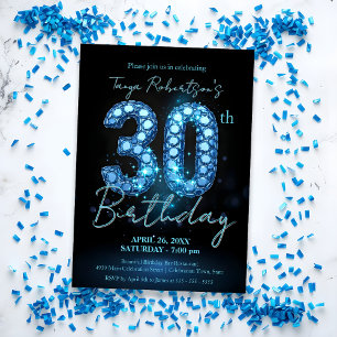 Invitation Elégant Sapphire bleu et noir 30e anniversaire
