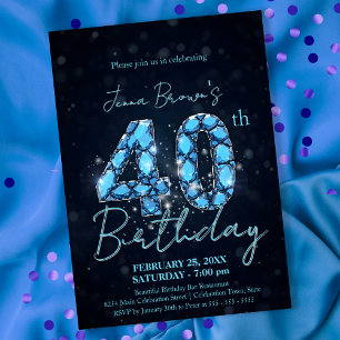 Invitation Elégant Sapphire Bleu et Noir 40e anniversaire