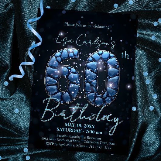 Invitation Elégant Sapphire Bleu et Noir 60e anniversaire