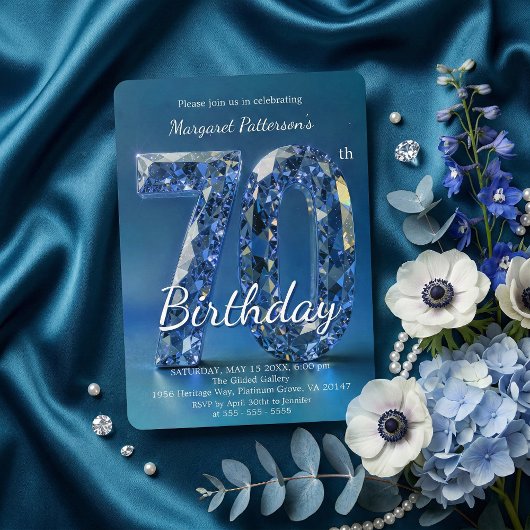 Invitation Elegant Sapphire Blue Diamond 70th Birthday