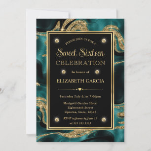 Invitation Élégant sarcelle fondue et paillettes dorées pour