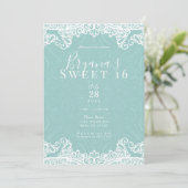 Invitation Élégant sarcelle turquoise blanc dentelle doux 16 (Debout devant)