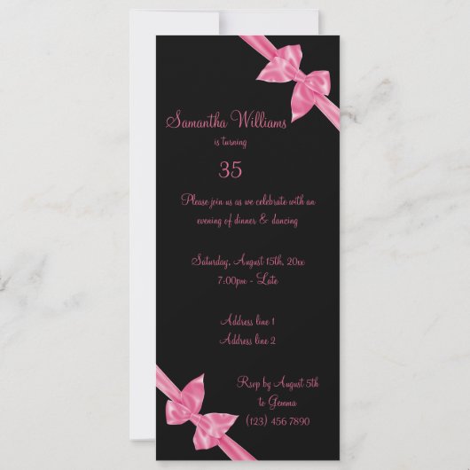 Invitation Elégant Satin Rose annonce 35e anniversaire (Dos)