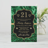 Invitation Elégant Satin Vert & Parties scintillant Gold Fram (Debout devant)