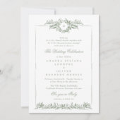 Invitation élégant sauge vert couronne Etch cadre photo maria (Devant)