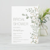 Invitation Elégant sauge vert feuille or script nuptiale douc (Debout devant)