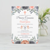 Invitation Élégant saumon couleur première communion en espag (Debout devant)