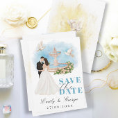 Invitation Élégant Sauvez la Date avec Mariée & Groom Fontain