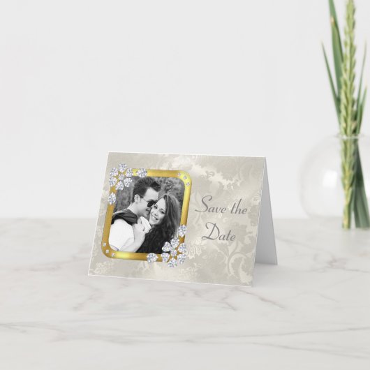 Invitation Élégant Save the Date Perle Diamant Argent (Devant)
