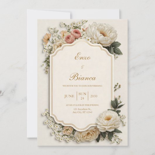 Invitation Elegant Scalloped Blush Peony Floral Wedding (Devant)