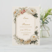 Invitation Elegant Scalloped Blush Peony Floral Wedding (Debout devant)