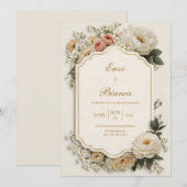 Invitation Elegant Scalloped Blush Peony Floral Wedding (Devant / Derrière)
