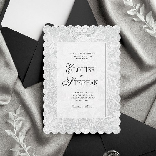 Invitation Elegant Scalloped Edge White Lace Wedding