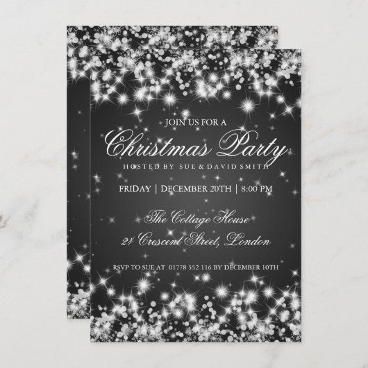 Invitation Élégant scintillement d'hiver 2 Noir (Devant / Derrière)
