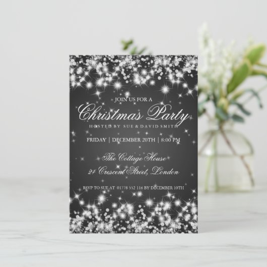 Invitation Élégant scintillement d'hiver 2 Noir (Debout devant)