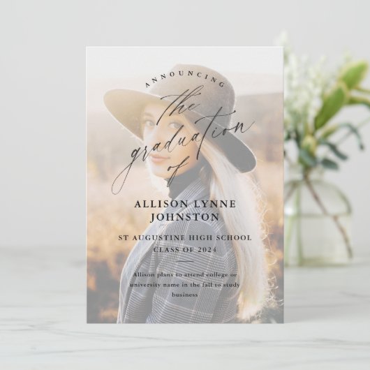 Invitation Élégant Script 2 Photo Graduation (Debout devant)