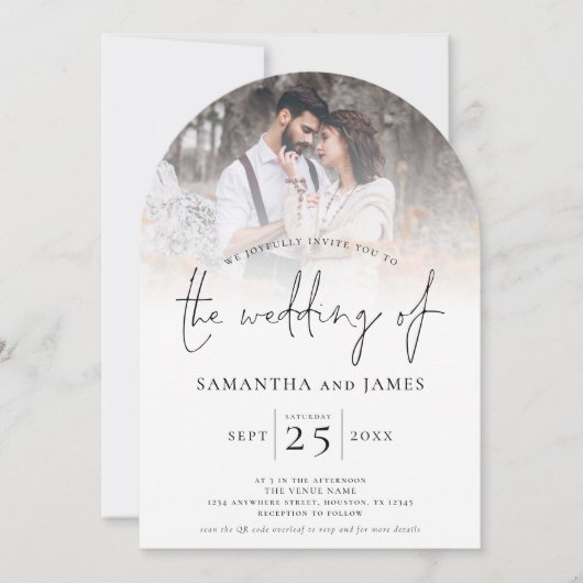 Invitation Élégant Script 2 Photos superposer Mariage de code (Devant)