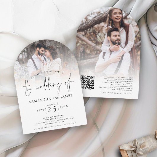 Invitation Élégant Script 2 Photos superposer Mariage de code