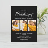 Invitation Élégant Script 3 Photo Black White Mariage (Debout devant)