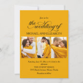 Invitation Élégant Script 3 Photo Mariage Jaune (Devant)