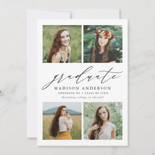 Invitation Élégant Script 4 Photo Graduation Party (Devant)