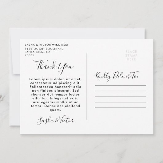Invitation Élégant Script 4 Photos Mariage Merci élégant (Dos)