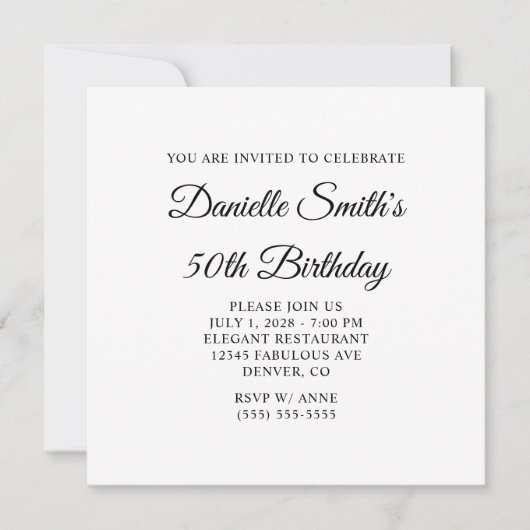 Invitation Élégant Script 50e anniversaire (Devant)