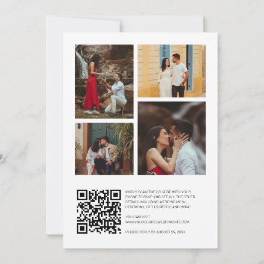 Invitation Élégant Script 5 Photos Mariage QR Code RSVP (Dos)