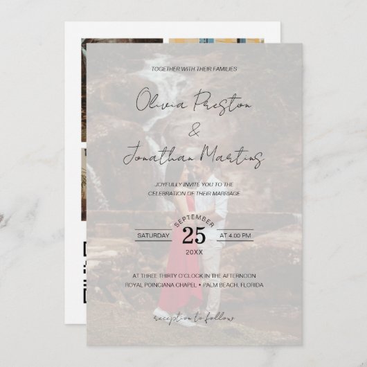 Invitation Élégant Script 5 Photos Mariage QR Code RSVP (Devant / Derrière)