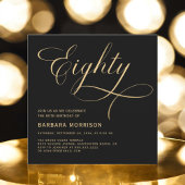 Invitation Élégant Script 80e anniversaire Black Gold 80e ann