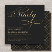 Invitation Élégant Script 90 Black Gold 90e anniversaire