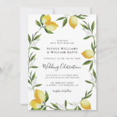 Invitation Élégant script aquarelle citrons mariage (Devant)