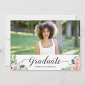 Invitation Élégant Script Aquarelle Floral Photo Graduation (Dos)