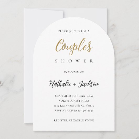 Invitation Elegant Script Arch Photo Couples Bridal Shower (Devant)