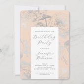 Invitation Élégant Script Argent Floral Fête Anniversaire Blu (Devant)