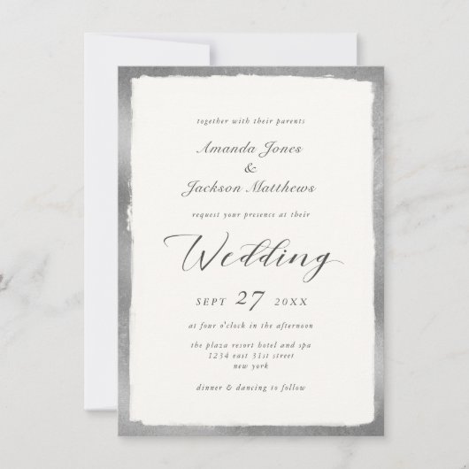 Invitation Élégant script avec Mariage semi-formel argent (Devant)