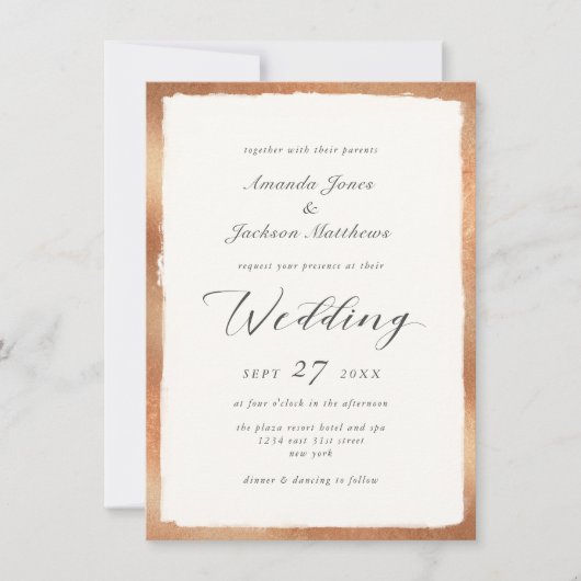 Invitation Élégant script avec Rose Gold Semi Formal Mariage (Devant)