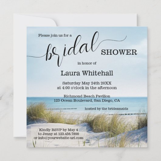 Invitation Elegant Script Beach Bridal Shower (Devant)