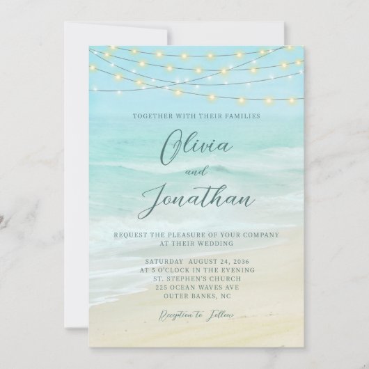 Invitation Élégant Script Beach Ocean Mariage (Devant)