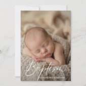 Invitation Élégant Script Bébé Garçon Fille Baptême Photo Or (Devant)