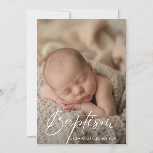 Invitation Élégant Script Bébé Garçon Fille Baptême Photo Or (Devant)