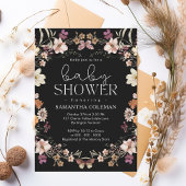Invitation Élégant Script Black Boho Fleur sauvage Baby showe