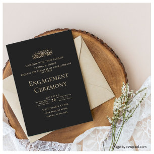 Invitation Élégant Script Black Gold Musulman Parti d'engagem