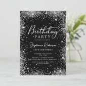 Invitation Élégant Script Black Silver Parties scintillant 10 (Debout devant)
