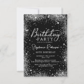 Invitation Élégant Script Black Silver Parties scintillant 40 (Devant)